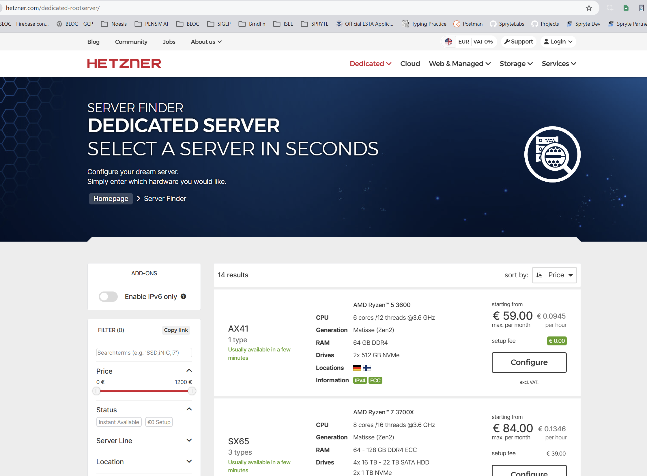The Hetzner AX41 dedicated server — €0.0945/hr, the first Noesis bare metal target