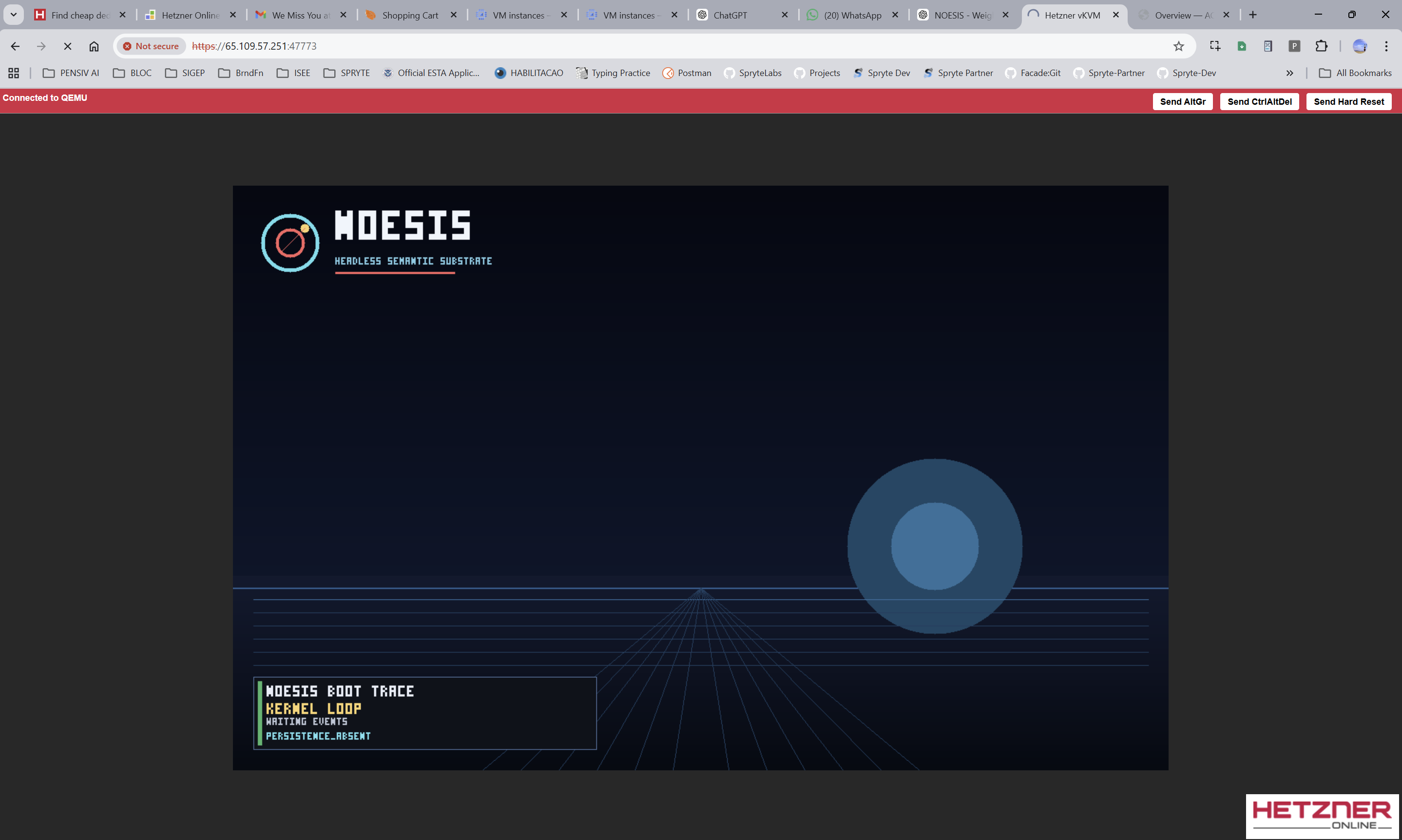 The Noesis boot screen after the first successful kernel boot